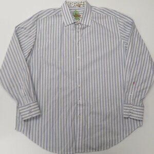 Robert Graham Button Up Shirt‎ Mens XL Flip Cuff Long Sleeve Striped White 1XL